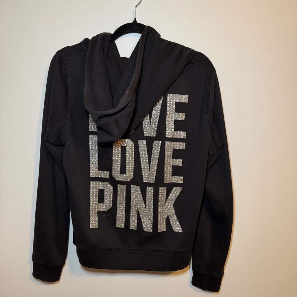 PINK Zip Up Rhinestone Sweatshirt Size Large